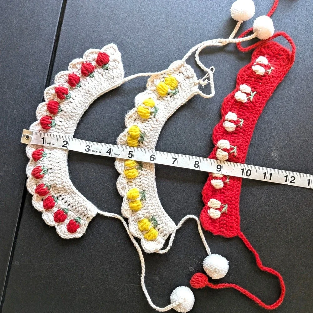 Hand Crocheted Fruit Collar Set Cherry Lemon Strawberry Costume Pet Doll 3 Pc